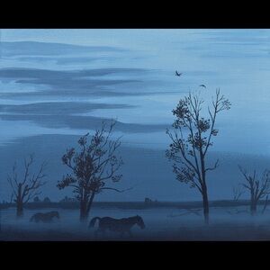 Lelystad Netherlands w/ horses landscape painting